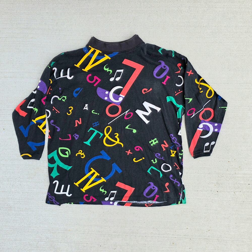 Vintage Abstract Graphic Shirt 90s Colorful Letters Print Indie Artsy Size 14/16